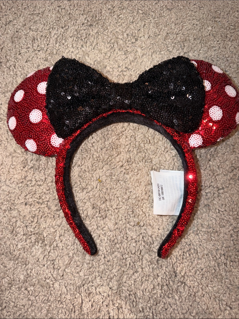 Disney Red Sequin Polka Dot Minnie Ear Headband with Black Bow